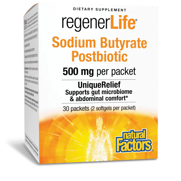 regenerLife Sodium Butyrate Postbiotic 500mg (60 Softgels/30 Packets)