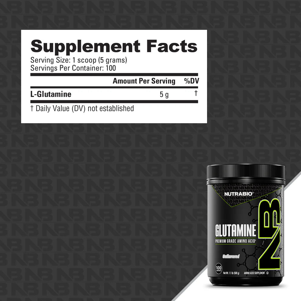 NutraBio L-Glutamine Powder 1000g (200 Servings)