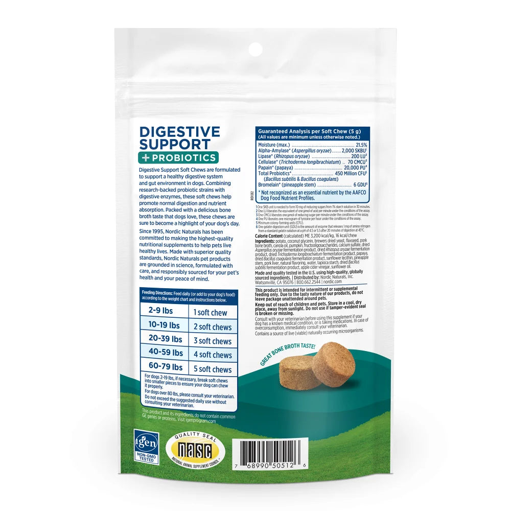 Digestive Support + Probiotics – 30 Soft Chews for Dogs (Bone Broth Flavor)