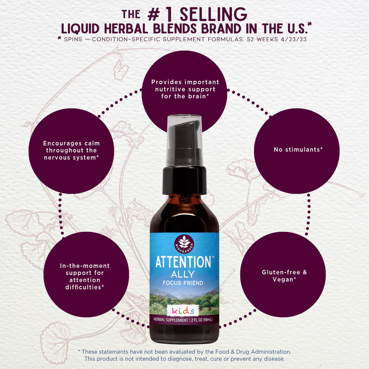 Kids Attention Ally Focus Friend – 2 fl oz (59 mL), Pump‑top Bottle