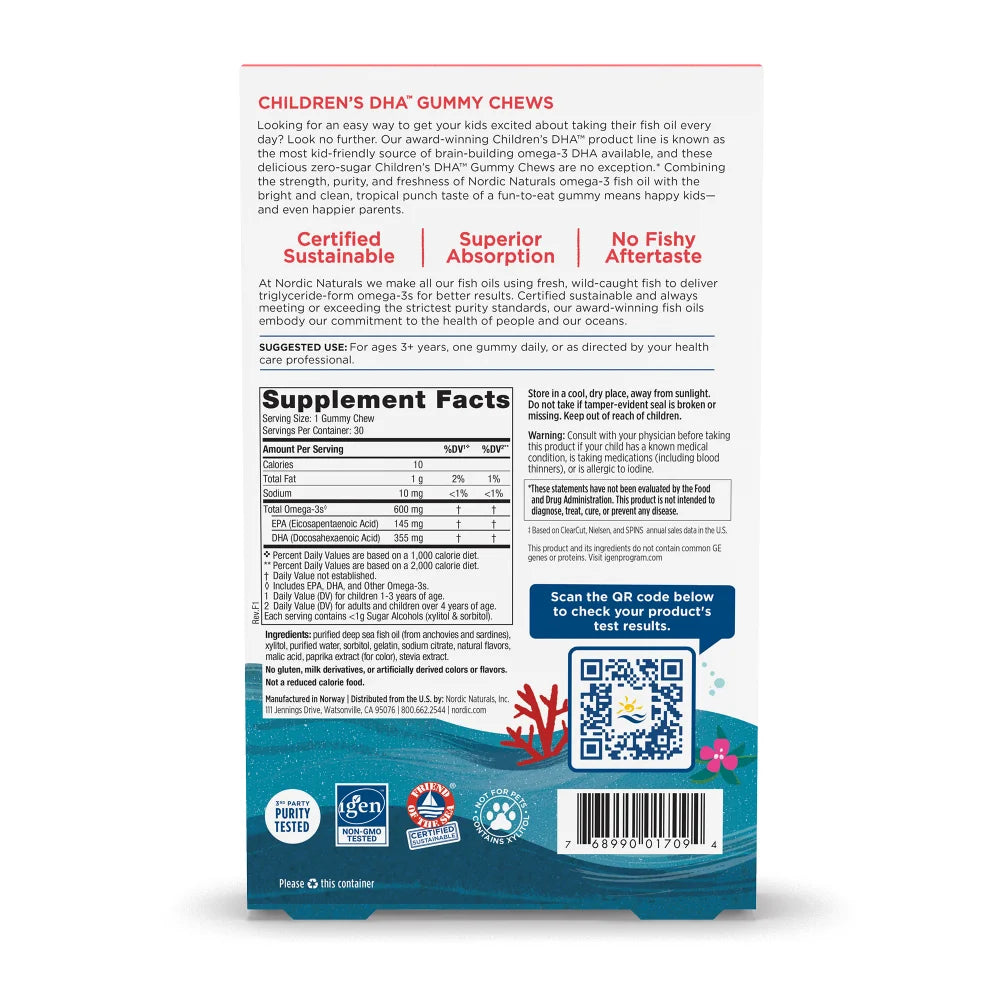 Children’s DHA Zero Sugar Gummy Chews – Fish Oil, 30 ct