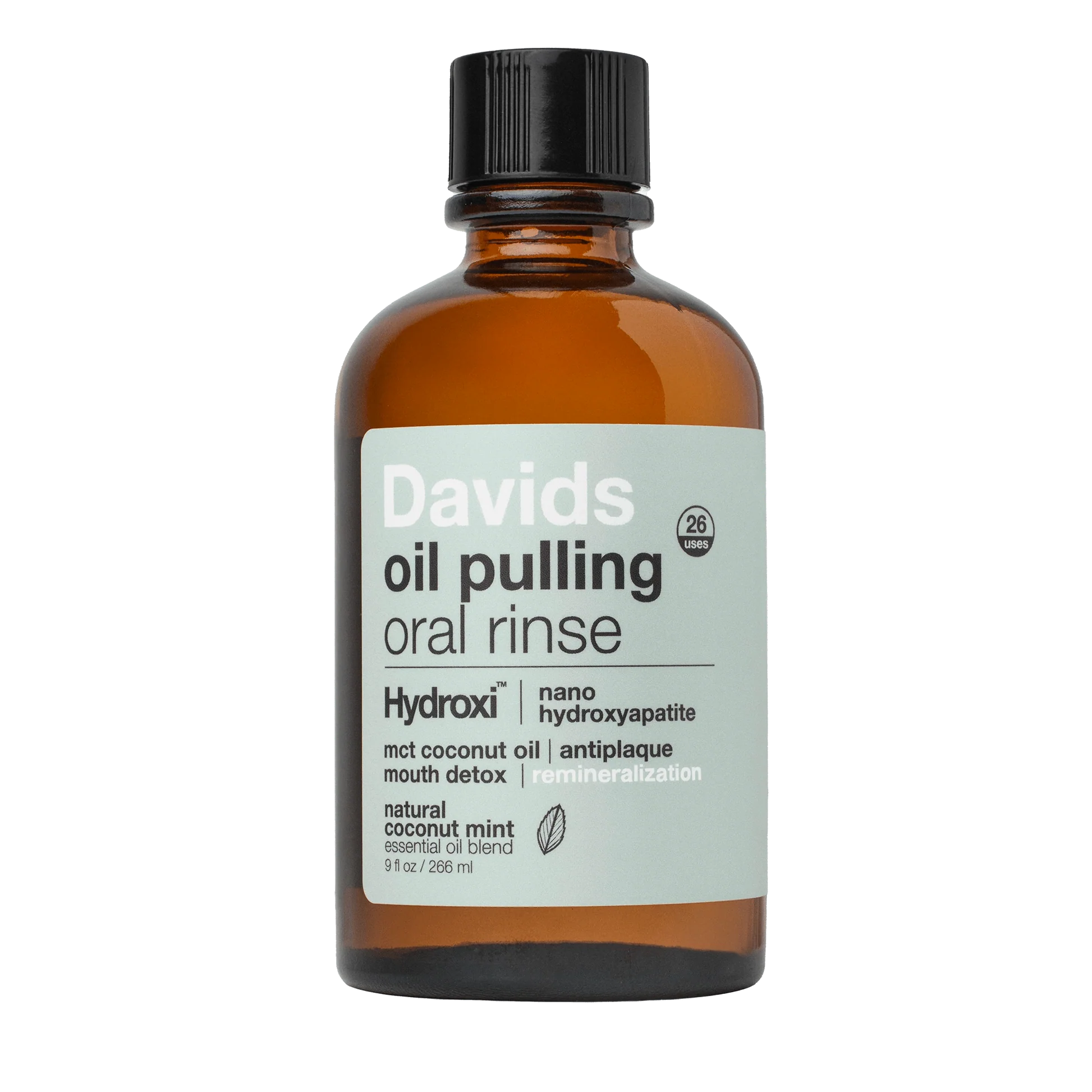 Davids Oil Pulling Rinse with Nano Hydroxyapatite – Peppermint (9 fl oz/ 266 ml)
