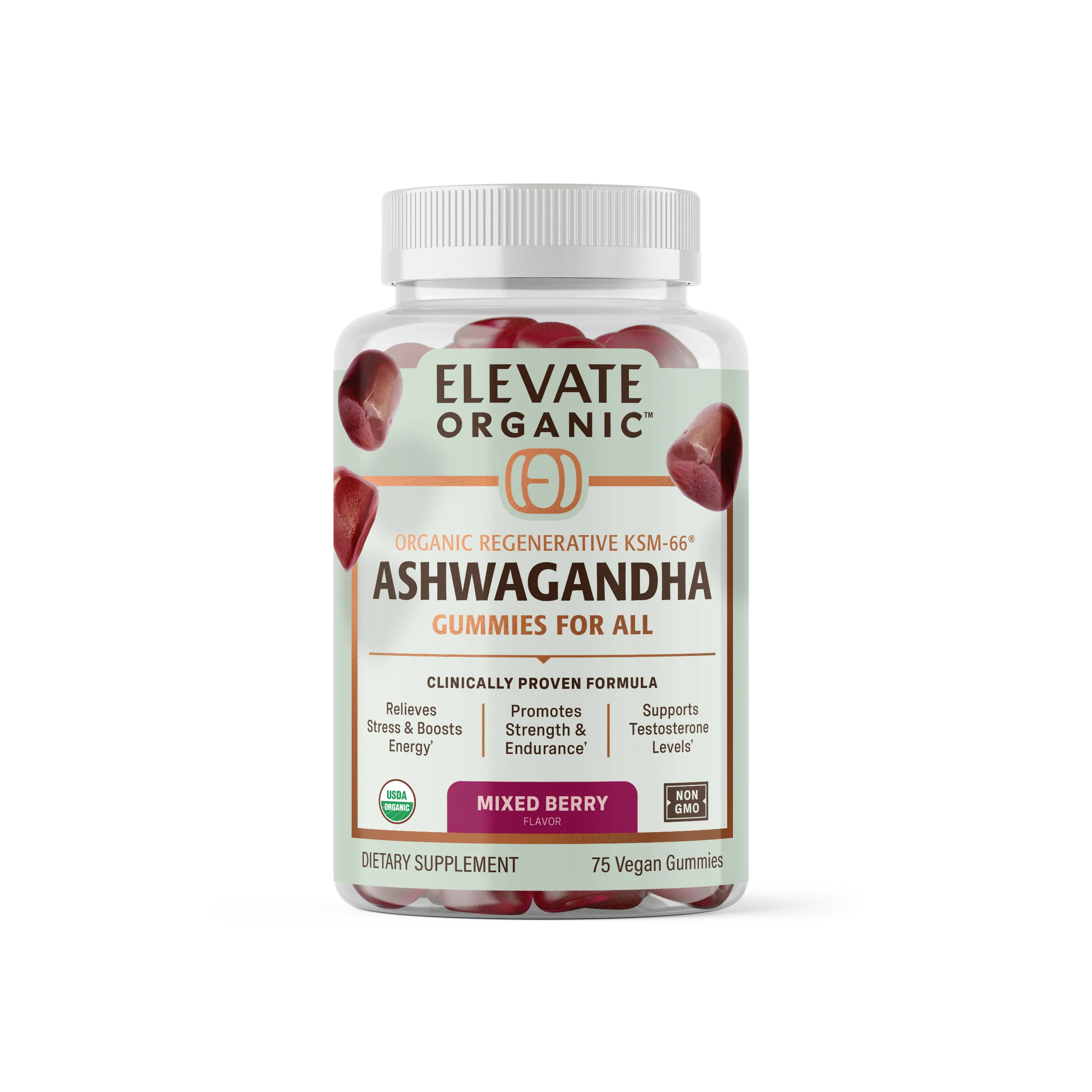 Organic Regenerative KSM-66® Ashwagandha Gummies for All – Mixed Berry Flavor, 75 Vegan Gummies