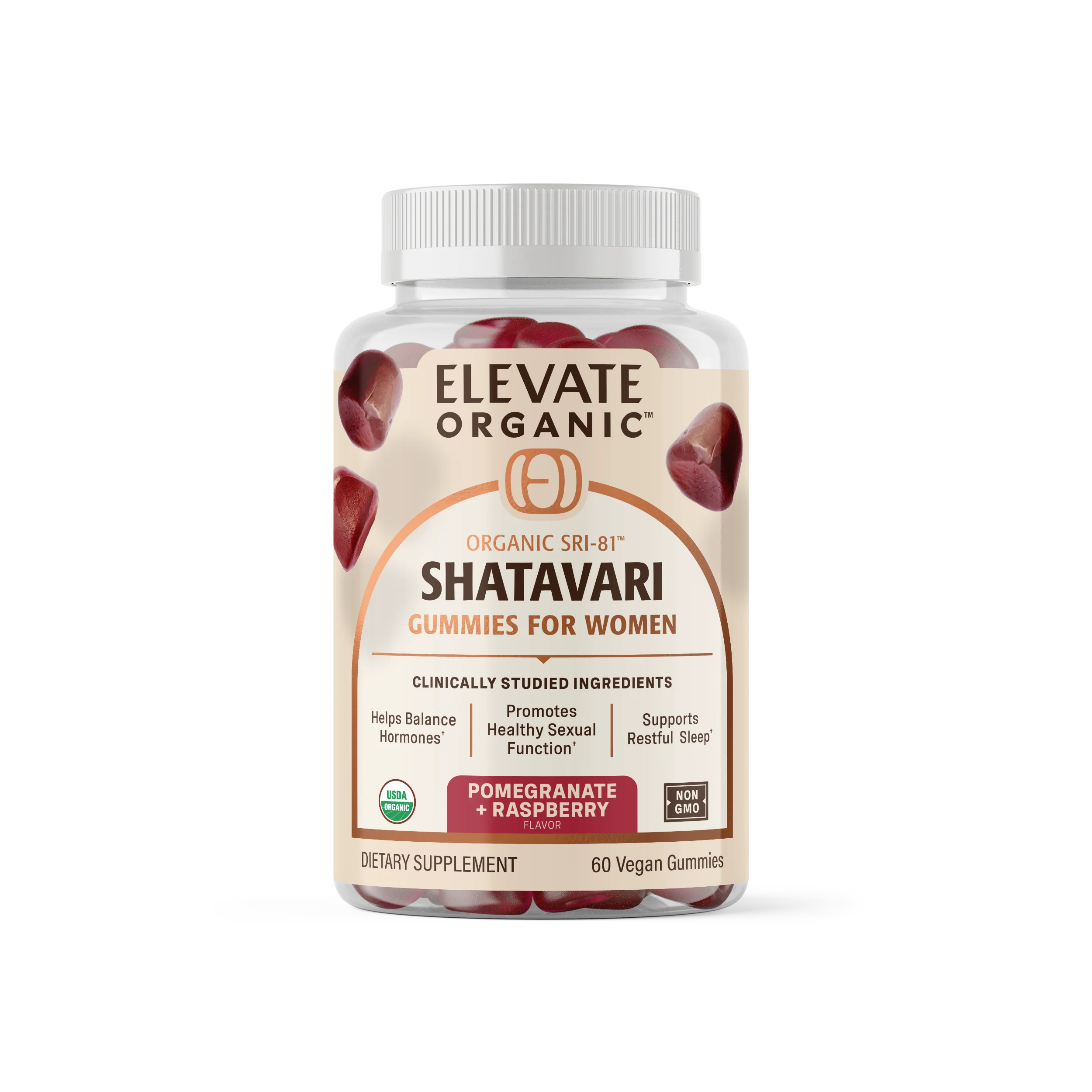 Organic SRI-81™ Shatavari Gummies for Women — Pomegranate + Raspberry, 60 Vegan Gummies