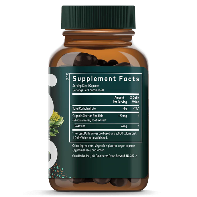 Gaia Herbs Rhodiola Root Extract 120mg (60 Vegan Liquid Phyto-Caps)