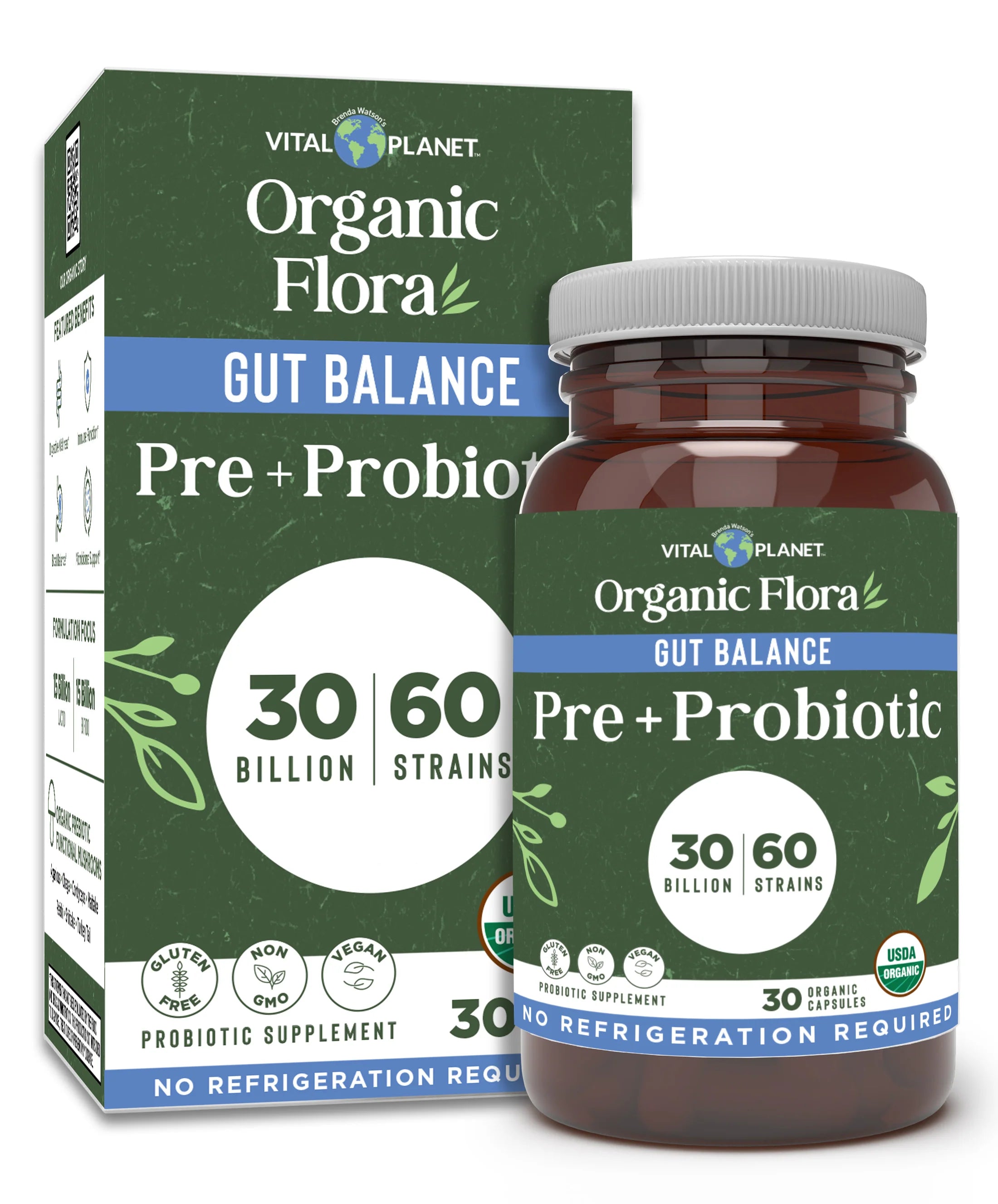 Vital Planet Organic Flora Gut Balance Pre + Probiotic – 30 Capsules