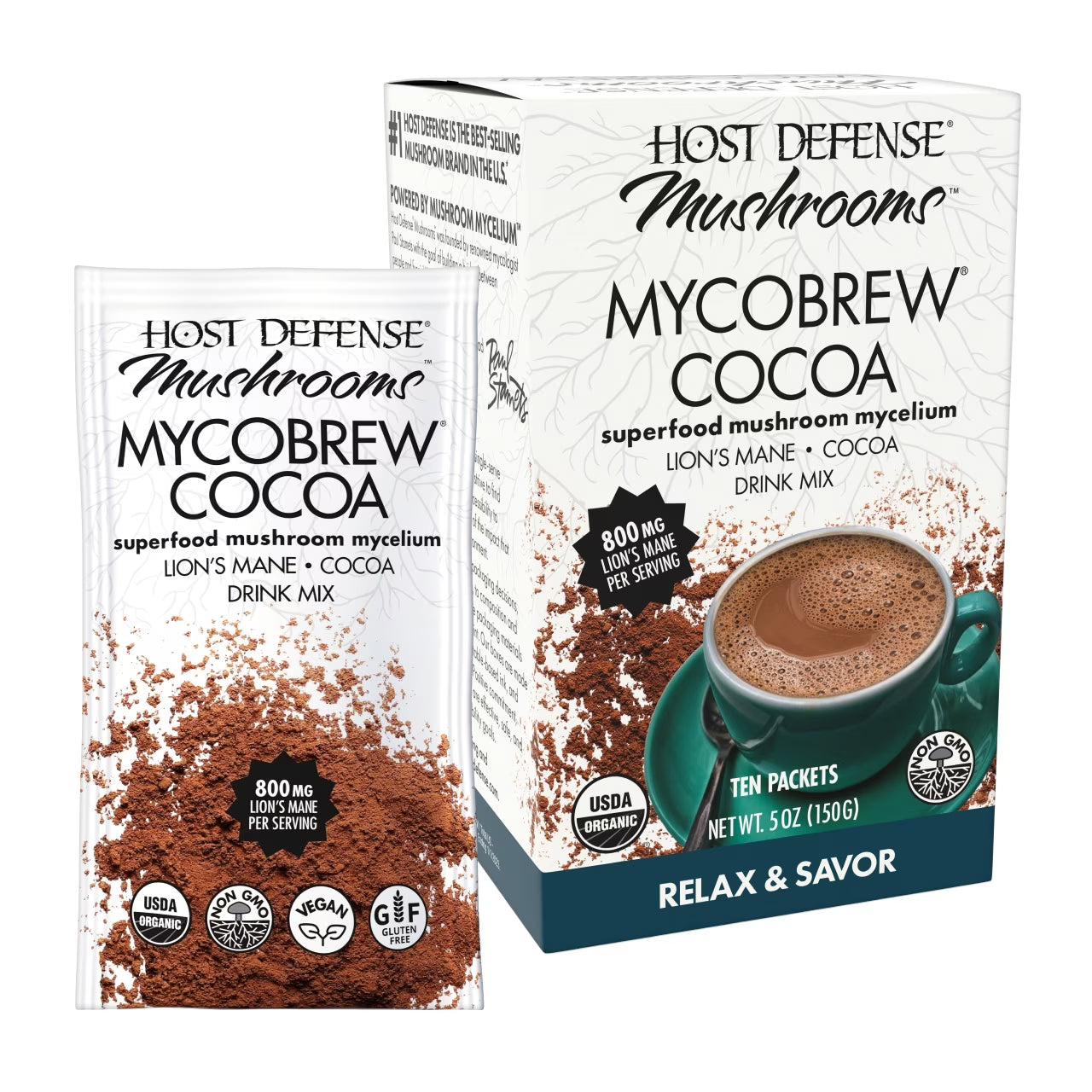 Host Defense Mycobrew Cocoa 10 Single-Serve Packets