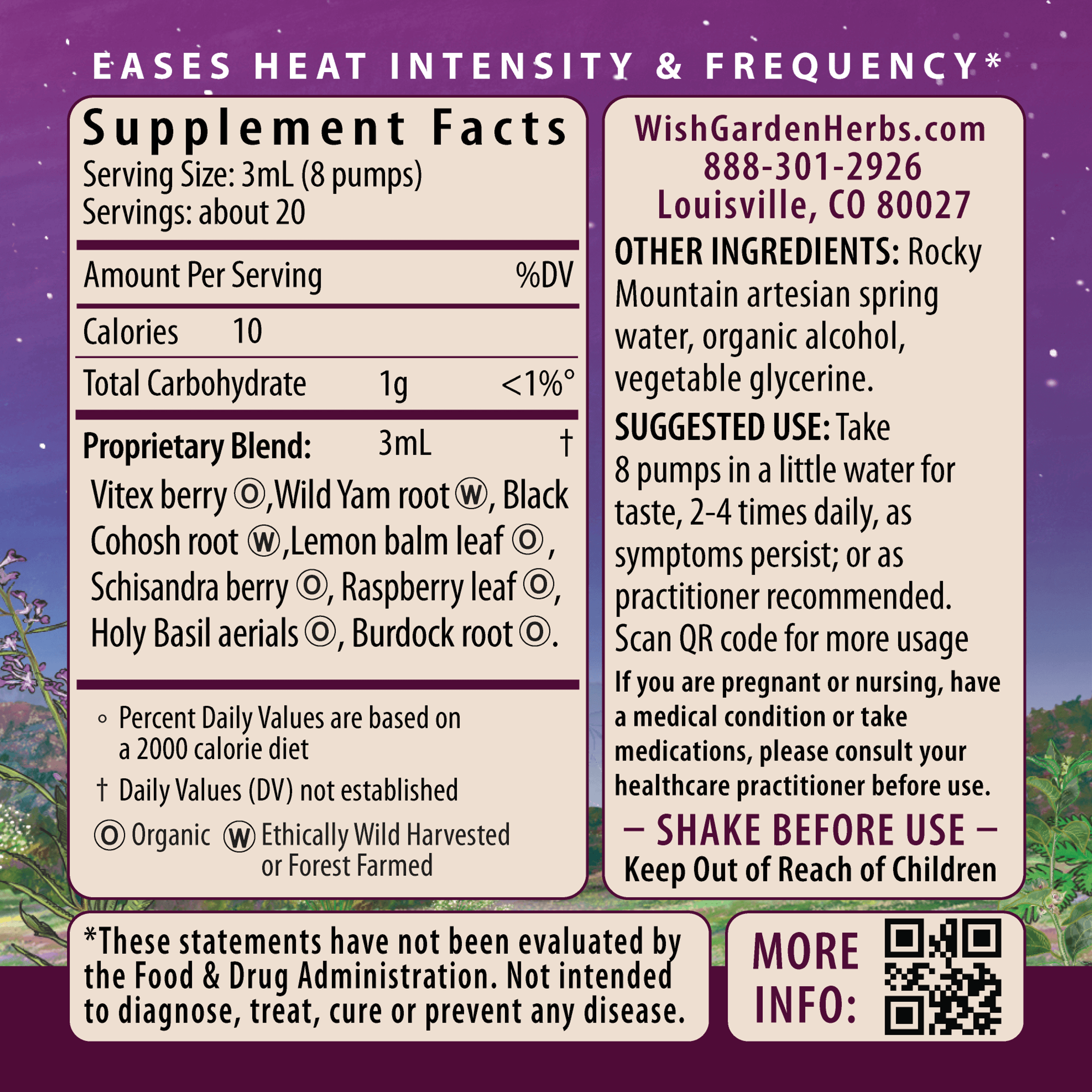 WishGarden Herbs Hot Flash Tamer™ – 2 fl oz (59 mL) Liquid Herbal Extract