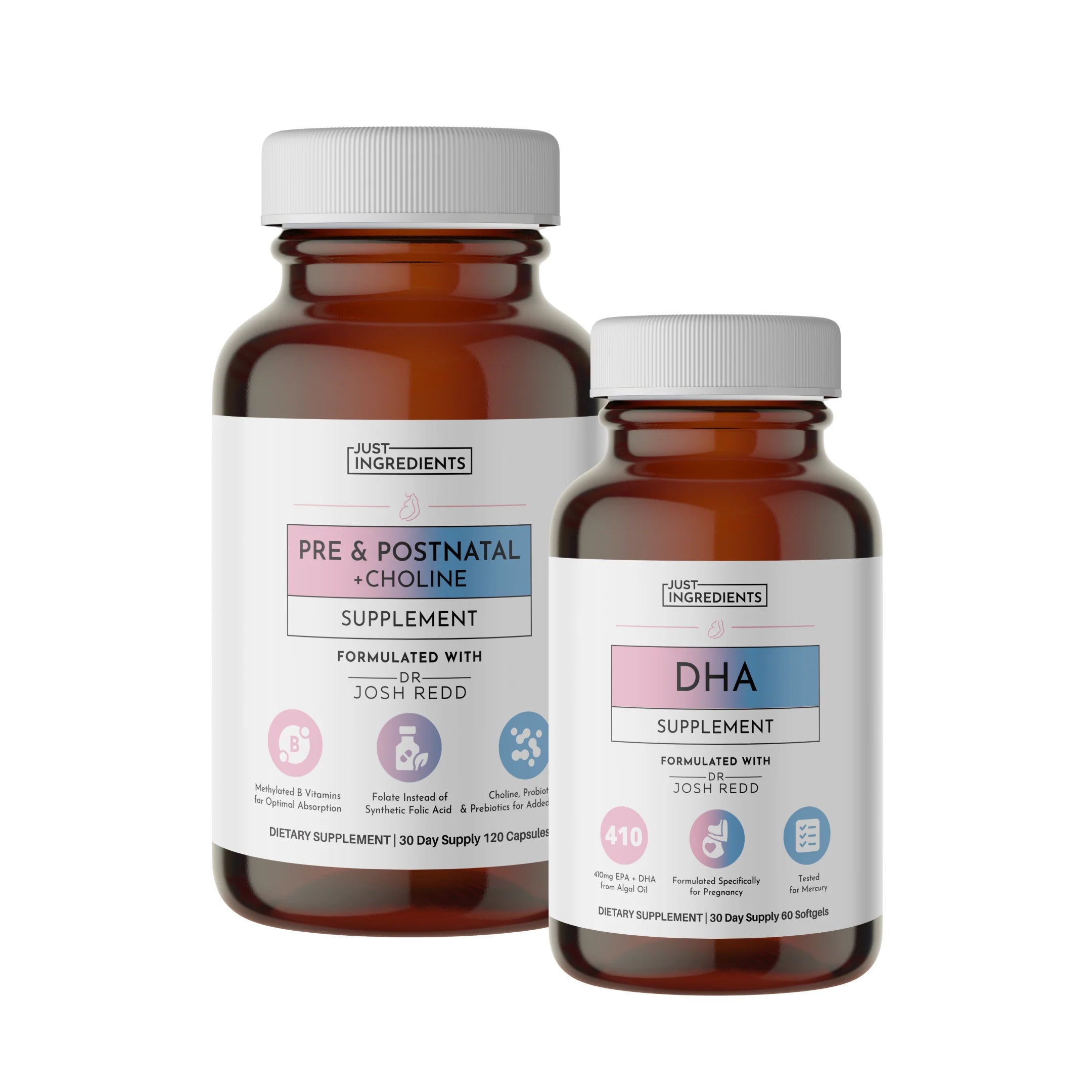 Just Ingredients Pre & Postnatal + DHA Bundle – 30-Day Supply (Capsules + Softgels)