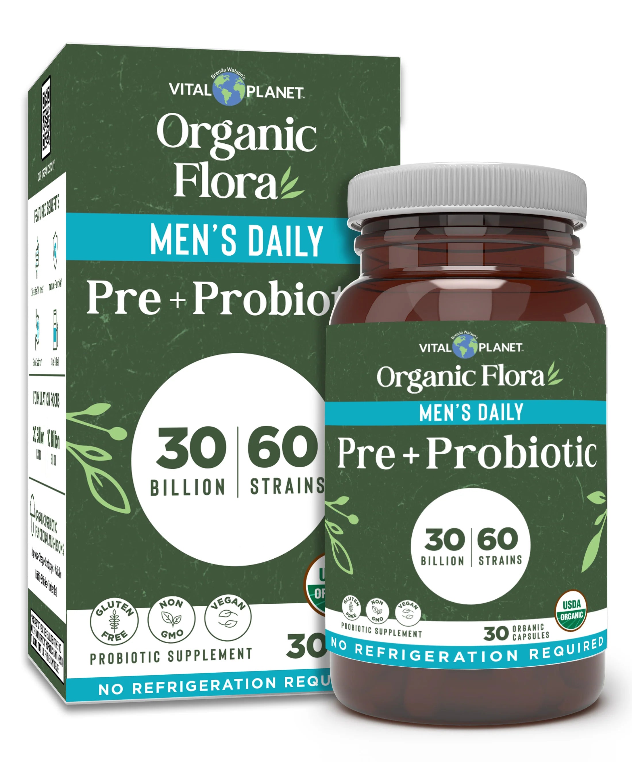 Vital Planet Organic Flora Men’s Daily Pre + Probiotic – 30 Capsules