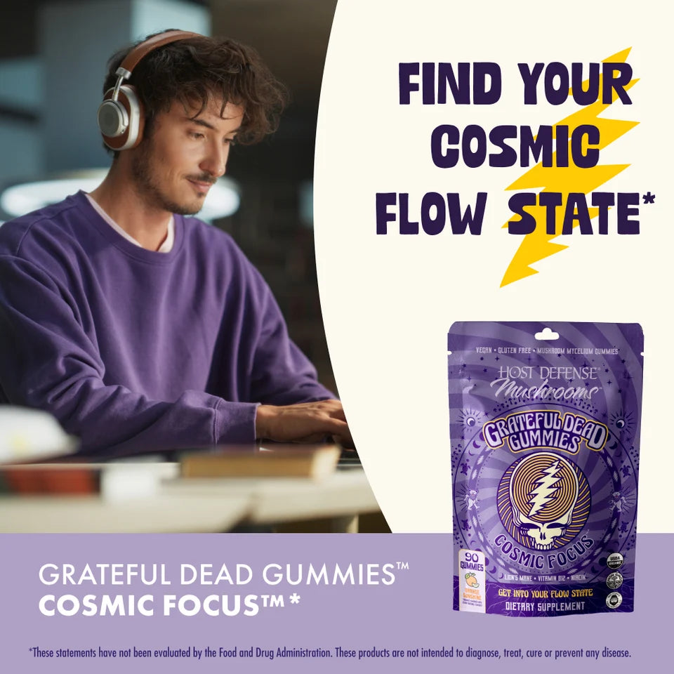 Host Defense Grateful Dead Cosmic Focus Gummies Orange Flavor (90 Gummies/30 Servings)