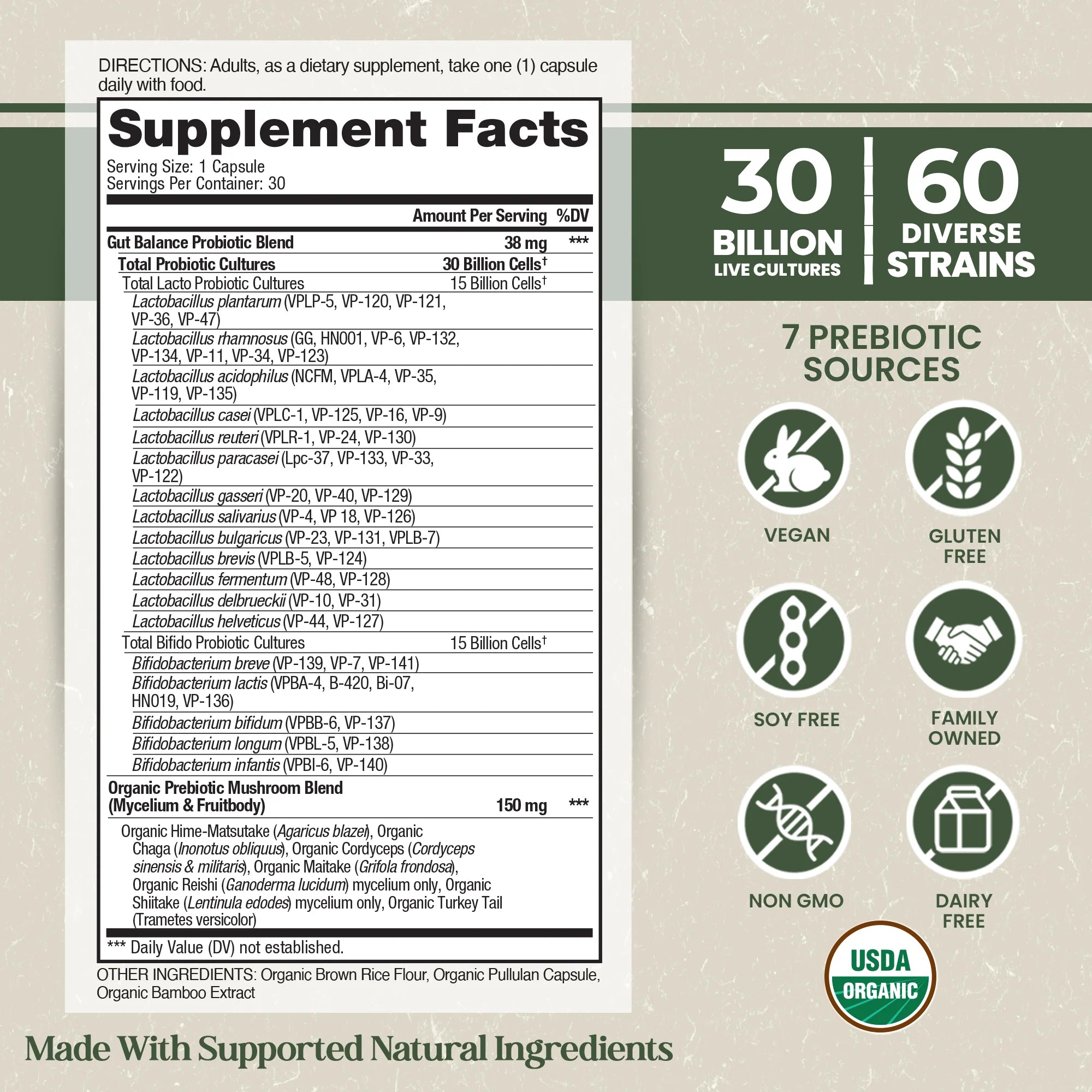 Vital Planet Organic Flora Gut Balance Pre + Probiotic – 30 Capsules