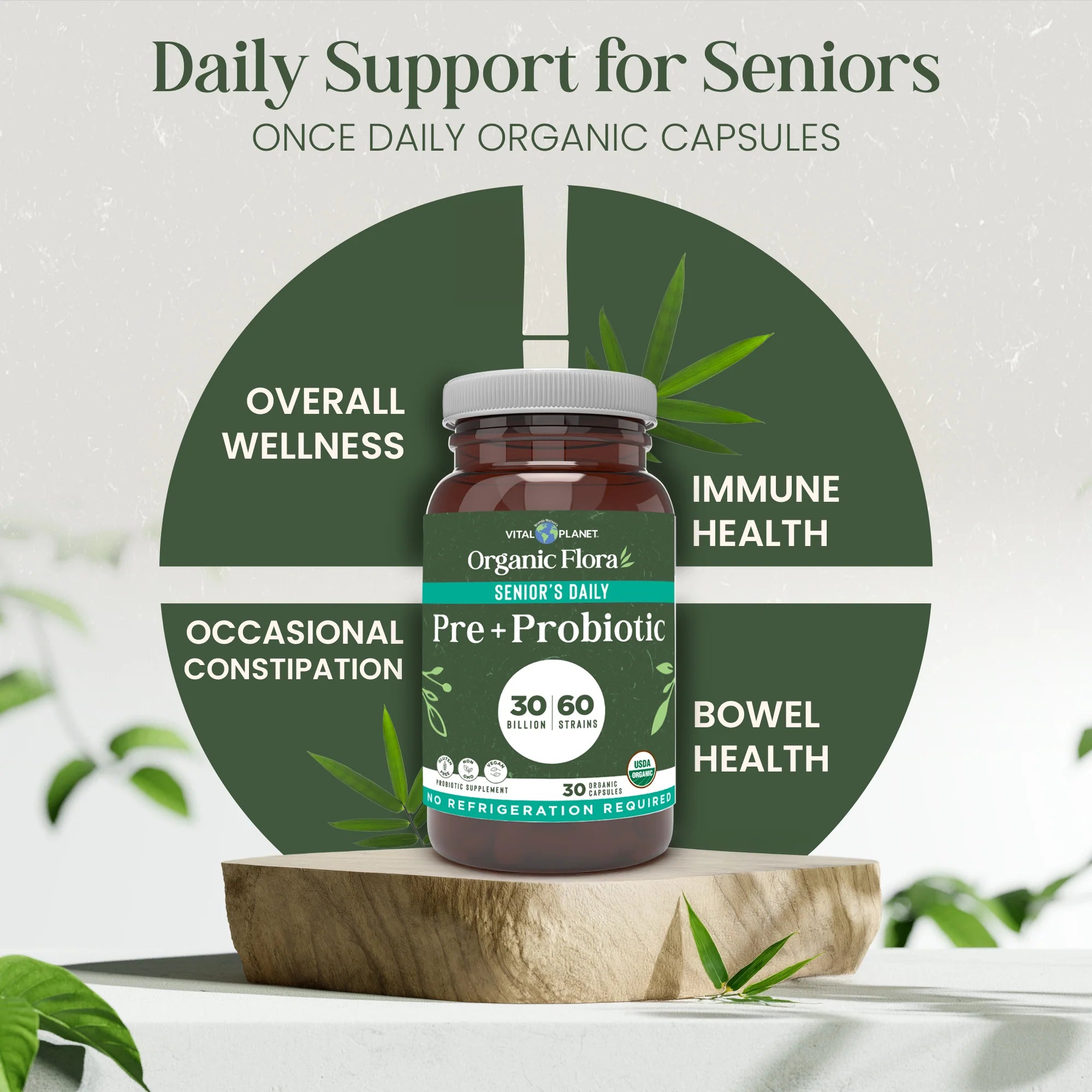 Vital Planet Organic Flora Senior’s Daily Pre + Probiotic – 30 Capsules