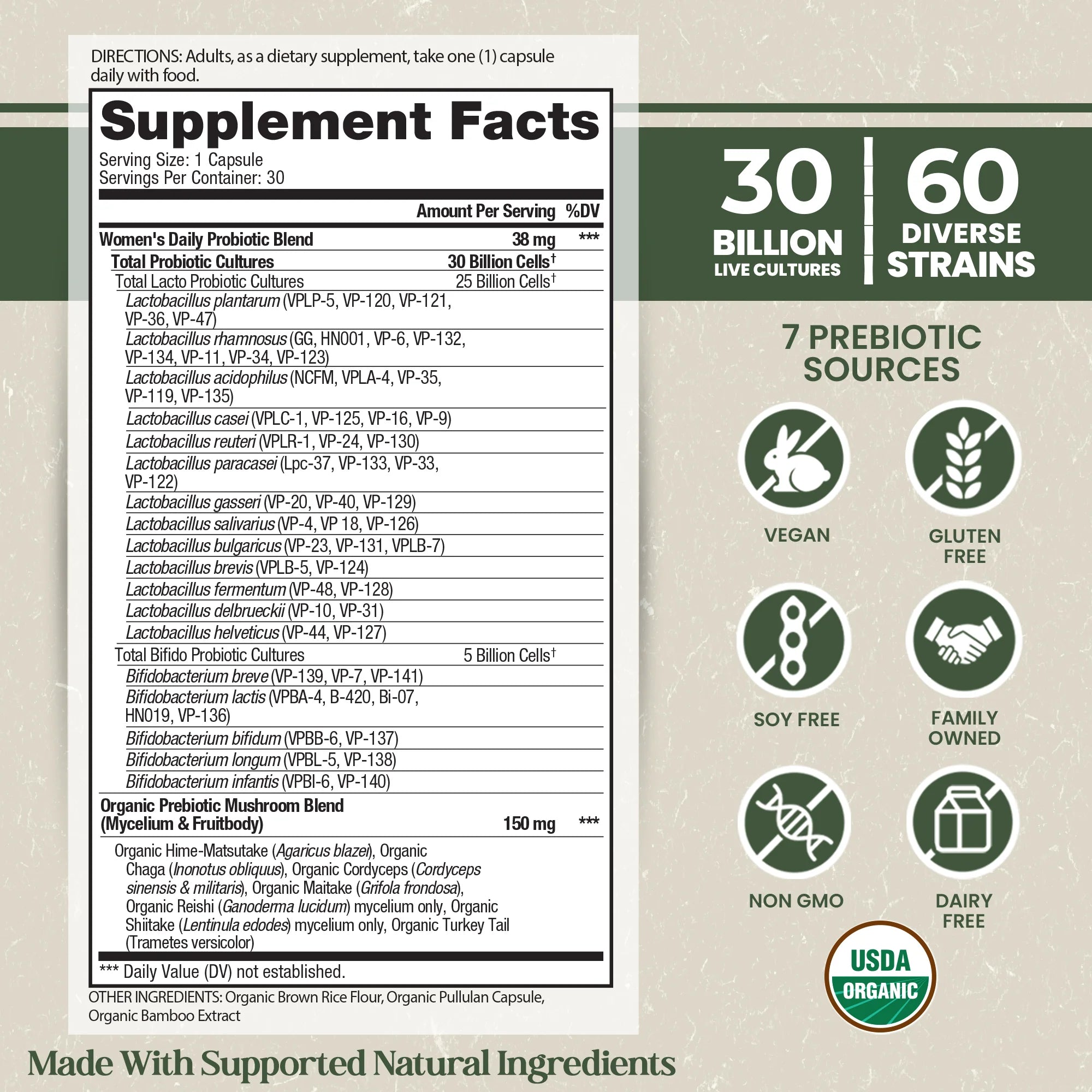 Vital Planet Organic Flora Women’s Daily Pre + Probiotic – 30 Capsules