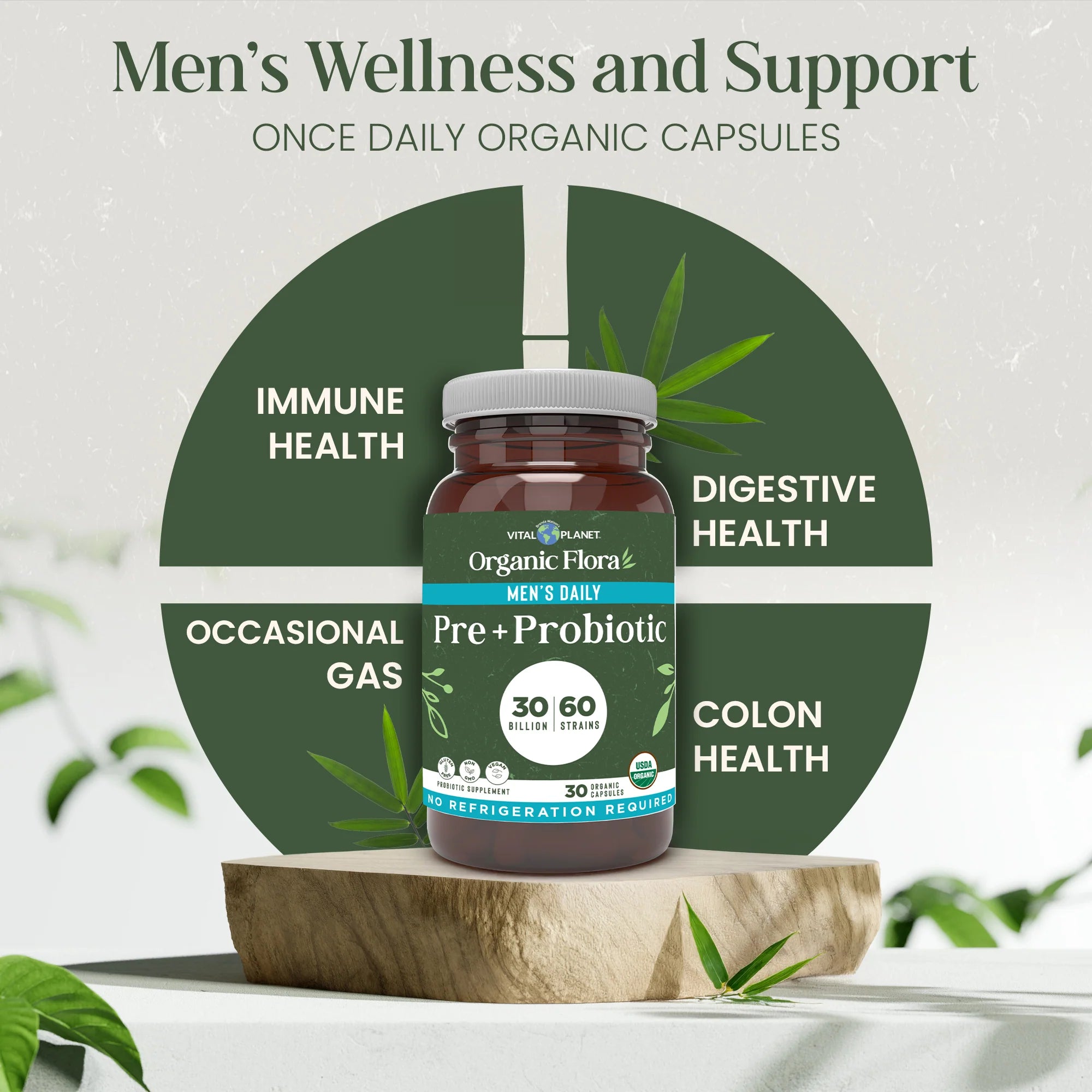 Vital Planet Organic Flora Men’s Daily Pre + Probiotic – 30 Capsules