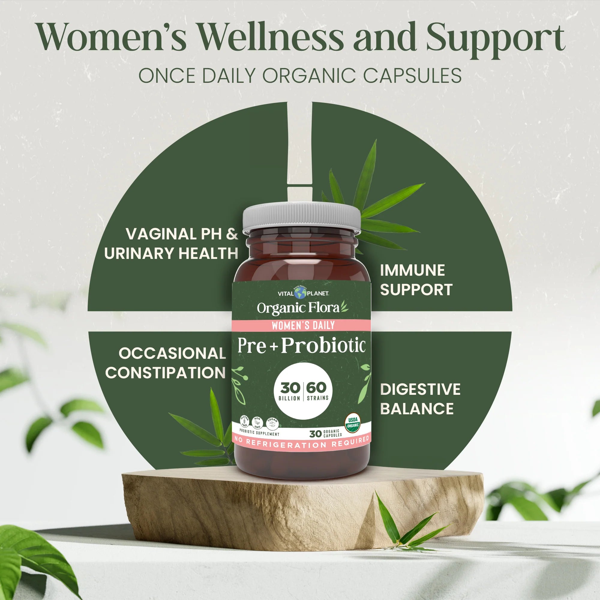 Vital Planet Organic Flora Women’s Daily Pre + Probiotic – 30 Capsules