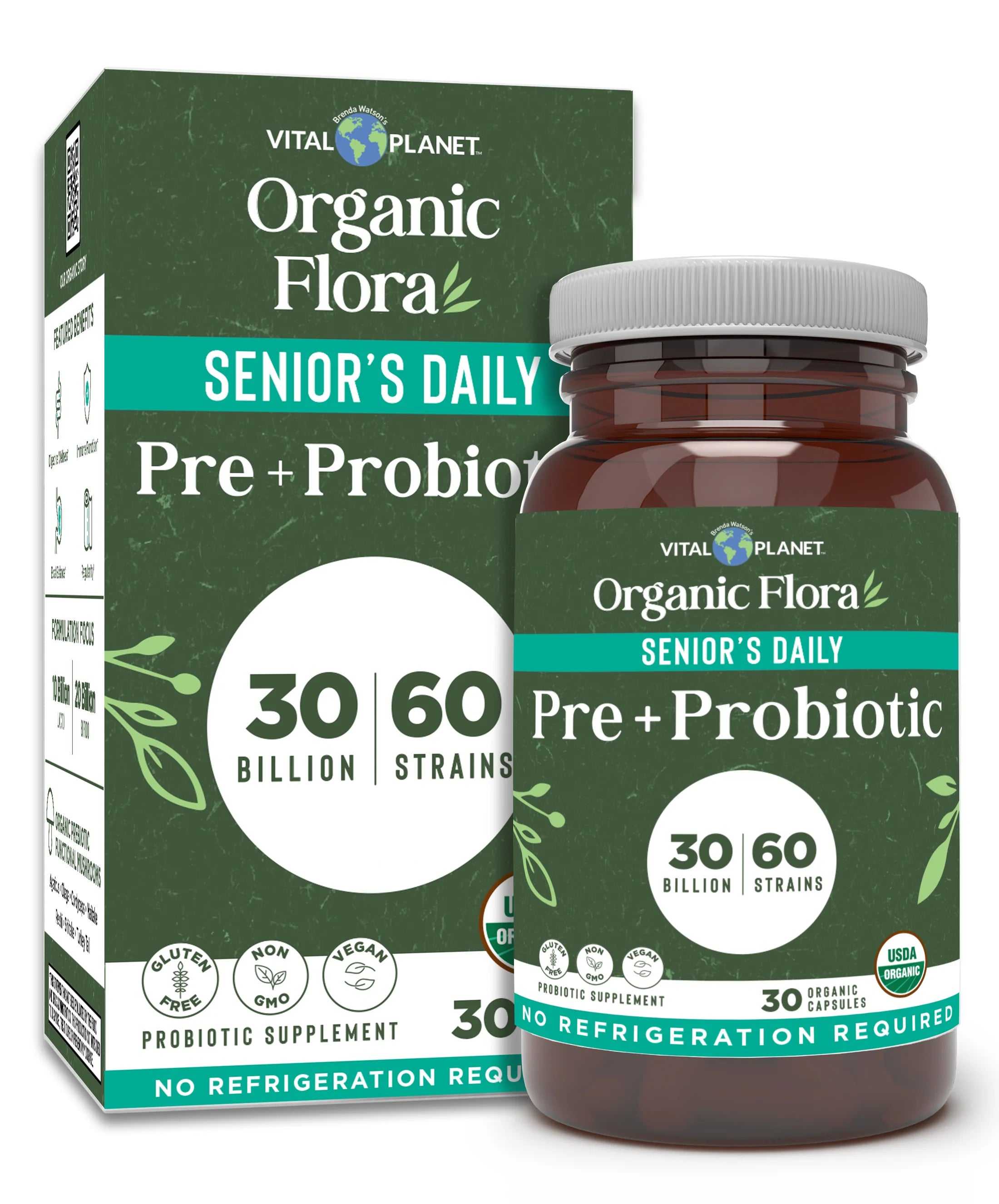 Vital Planet Organic Flora Senior’s Daily Pre + Probiotic – 30 Capsules