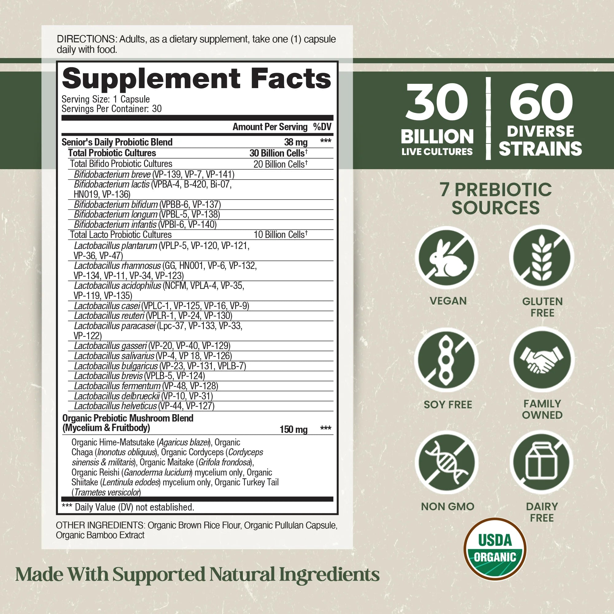 Vital Planet Organic Flora Senior’s Daily Pre + Probiotic – 30 Capsules