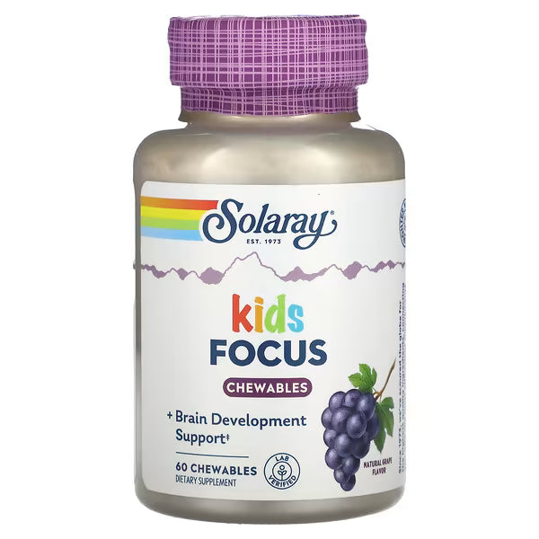 Solaray Kids Focus Chewables, Natural Grape Flavor – 60 Chewables