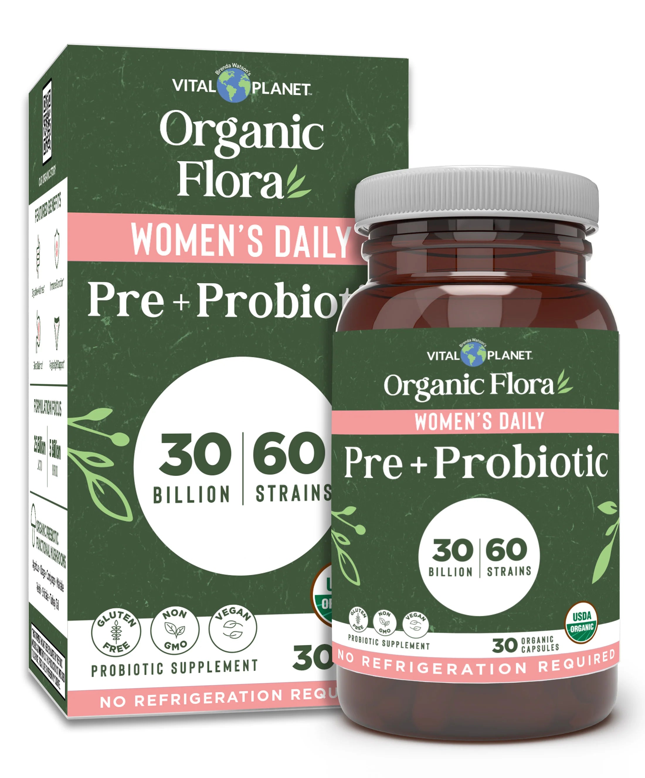 Vital Planet Organic Flora Women’s Daily Pre + Probiotic – 30 Capsules