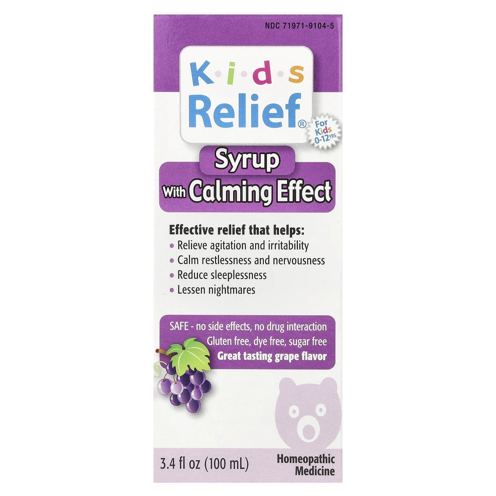 Kids Relief® Syrup with Calming Effect – Grape Flavor, 3.4 fl oz (100 mL)
