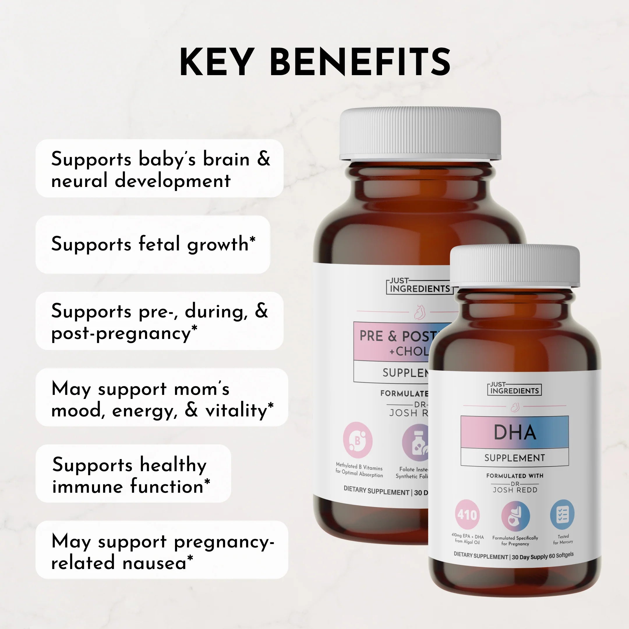 Just Ingredients Pre & Postnatal + DHA Bundle – 30-Day Supply (Capsules + Softgels)