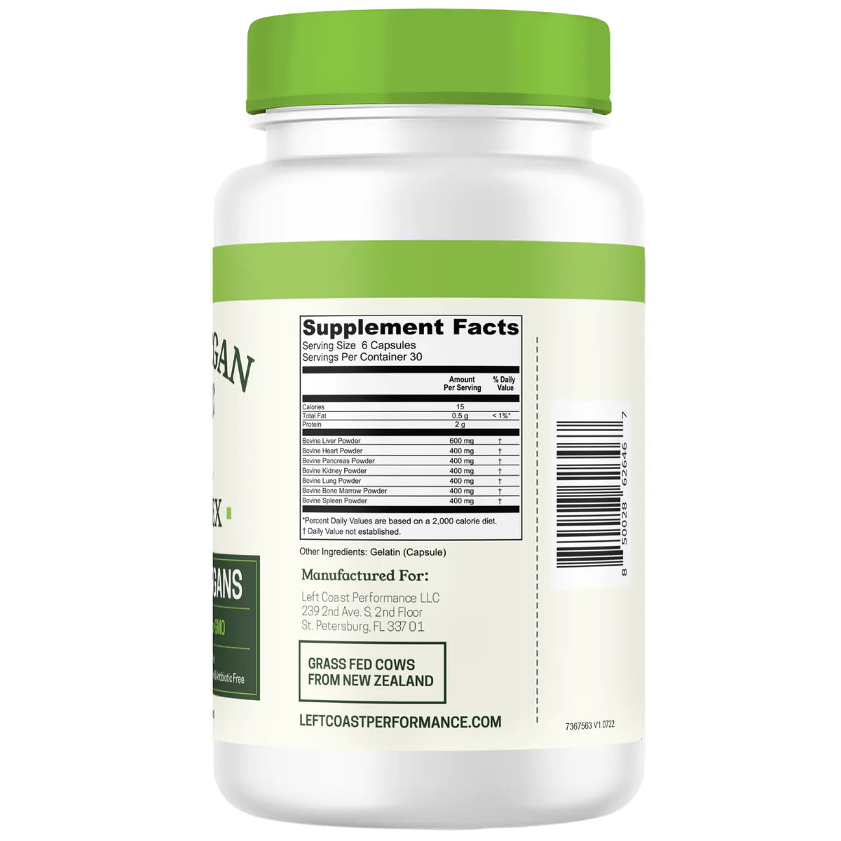 Left Coast Performance Beef Organ Complex – 180 Capsules