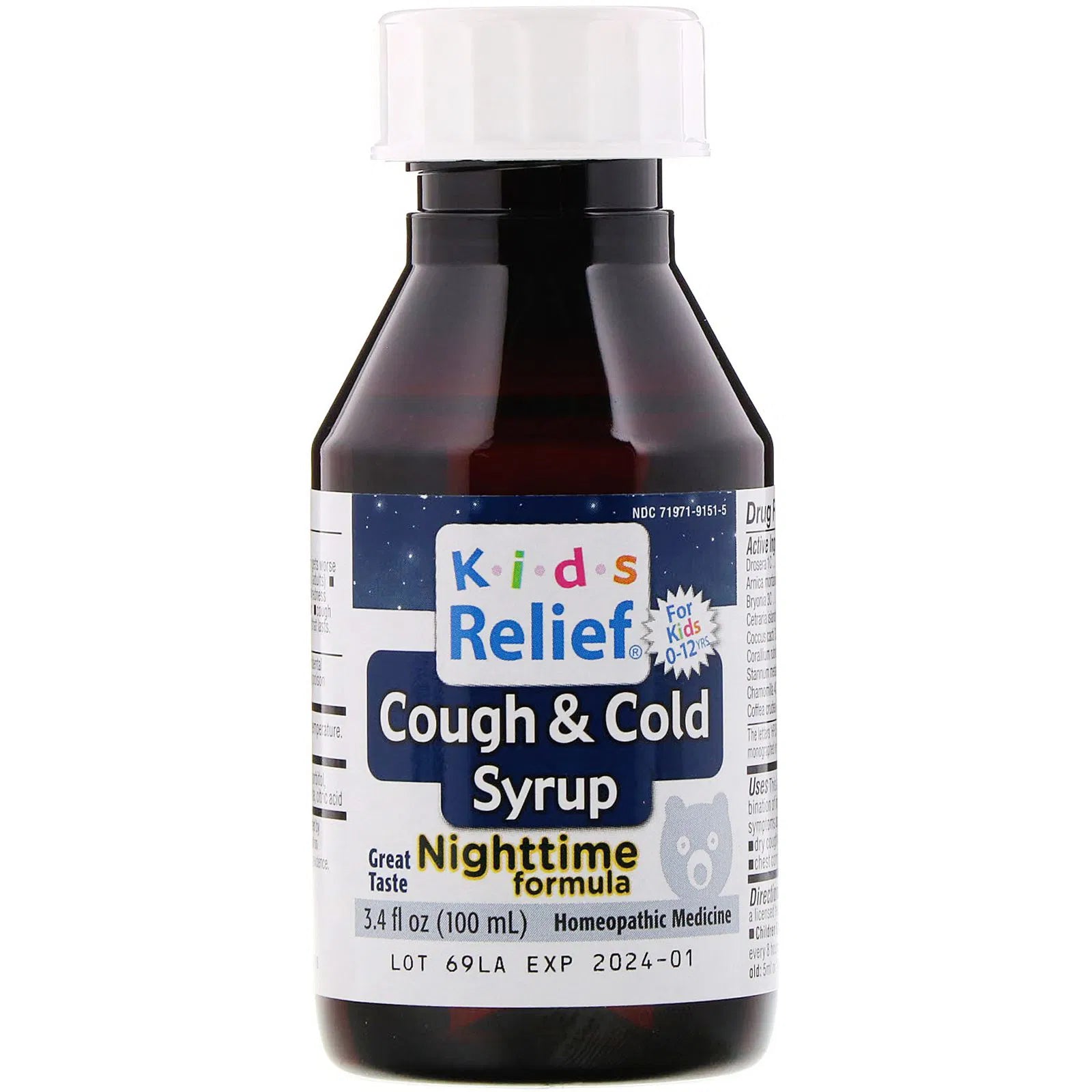 Kids Relief® Cough & Cold Syrup – Nighttime Formula, 3.4 fl oz (100 mL)
