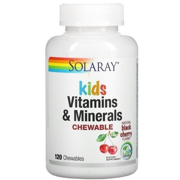 Solaray Kids Vitamins & Minerals Chewable, Natural Black Cherry Flavor – 120 Chewables