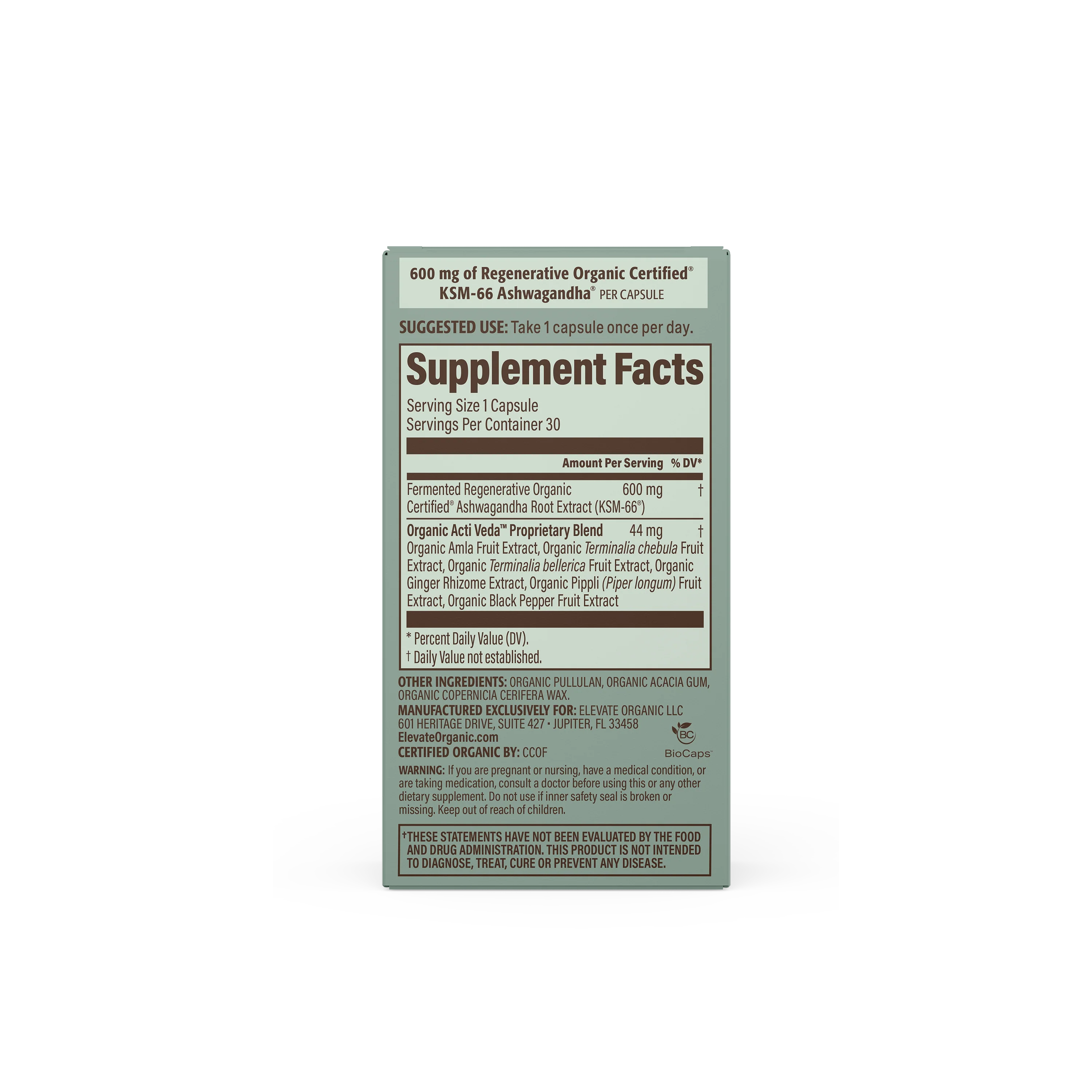 Organic Regenerative KSM-66® Ashwagandha for All – 30 Vegan Capsules